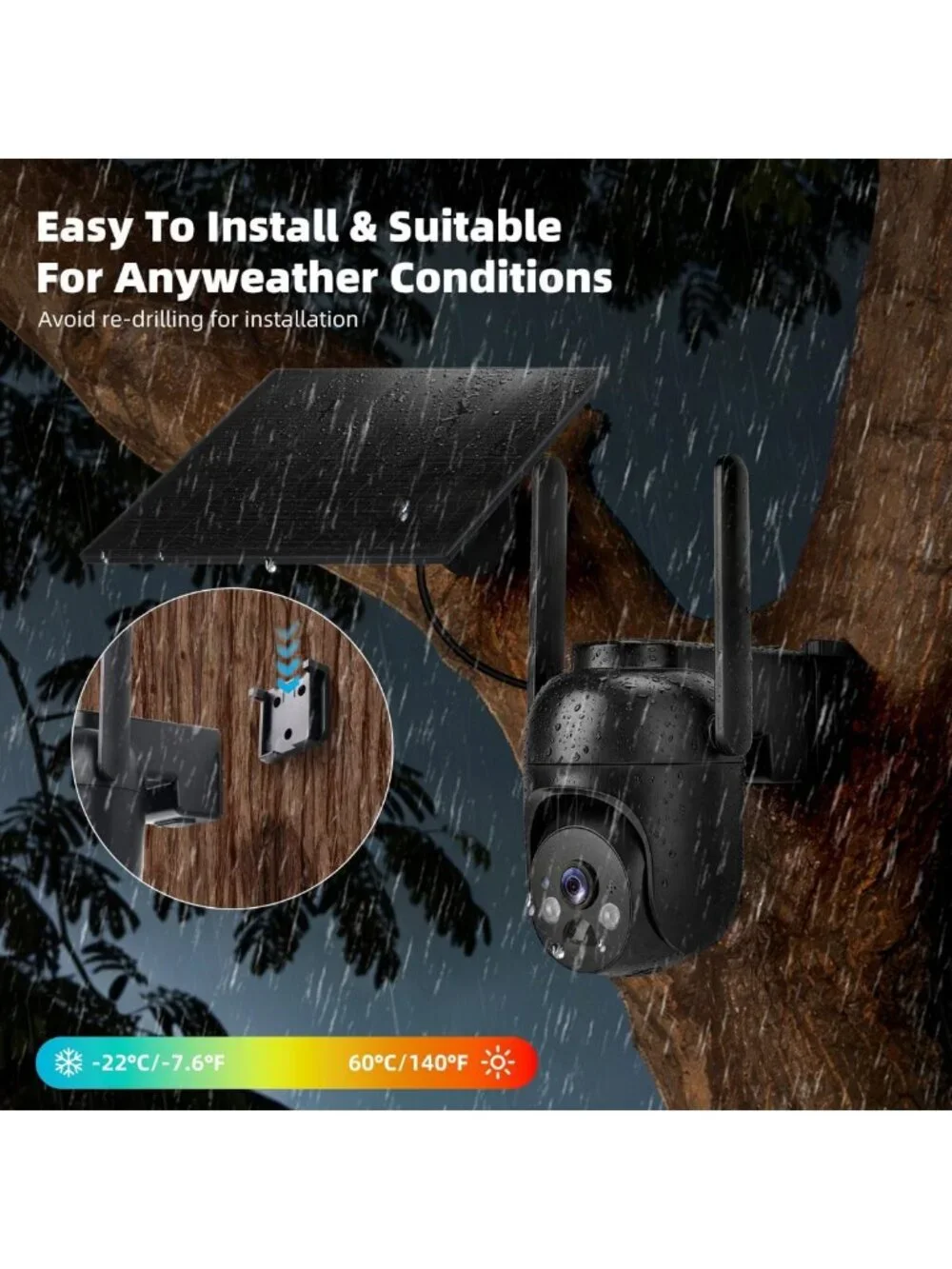 Solar Powered 4G LTE Security Camera 2 Pack with Built-in SIM Card, Wireless